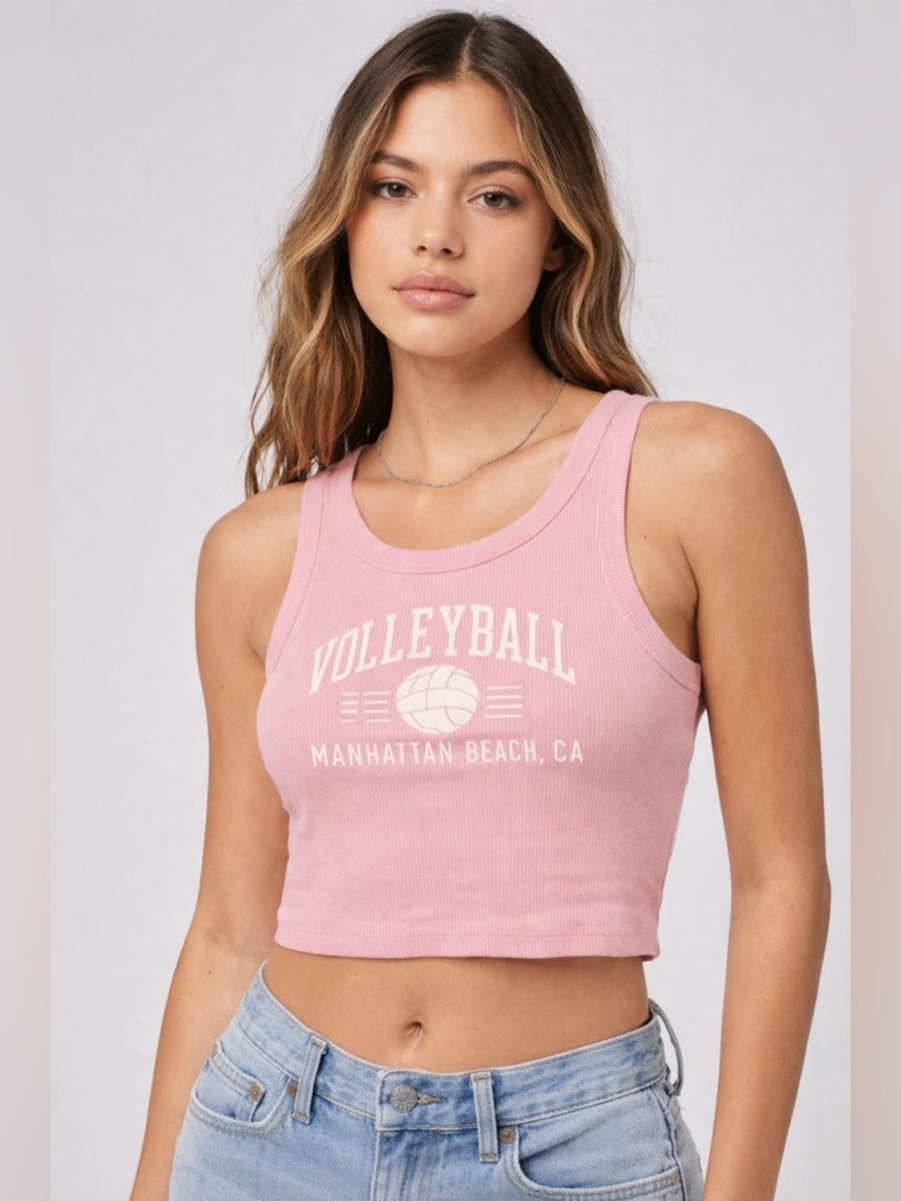 LA Hearts PacSun Pink Ribbed Crop Tank Top Small Manhattan Beach Volleyball
